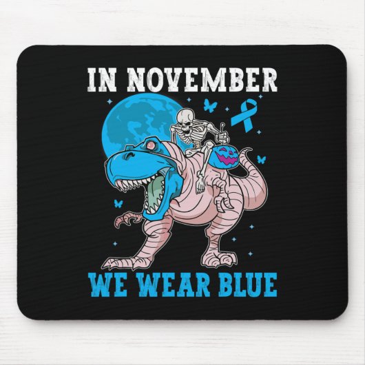 Tapis De Souris En Novembre Nous Portons Bleu Diabète Trex Dino En (Devant)