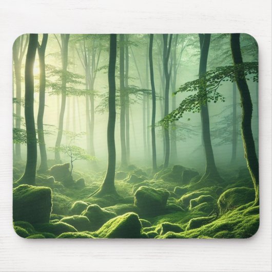 Tapis De Souris Enchanted Misty Forest Serene Green Woodland Scene (Devant)