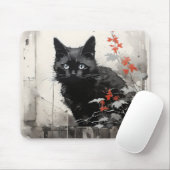 Tapis De Souris Encre de chat noir (Avec souris)