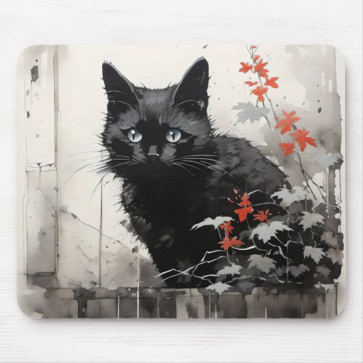 Tapis De Souris Encre de chat noir (Devant)