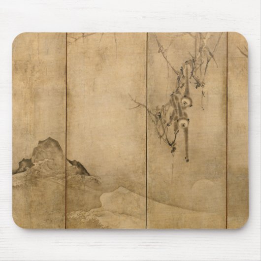 Tapis De Souris Encre japonaise sur papier Gibbons Primates & Pays (Devant)