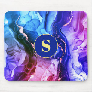 Tapis De Souris Encre Liquide Bleue, Violette & Rouge-Violet, Mono