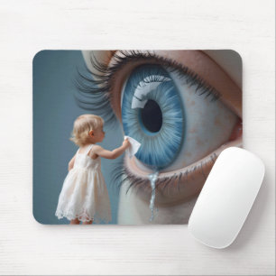 Tapis De Souris Enfant essuyant les larmes d'un grand œil