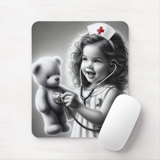 Tapis De Souris Enfant Infirmière Avec Ours En Teddy (Avec souris)
