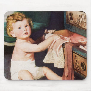 Tapis De Souris Enfant Mignon de l'Époque Jouant avec la Commode à