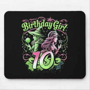 Tapis De Souris Enfants 10e Anniversaire Sorcière rose et vert 10