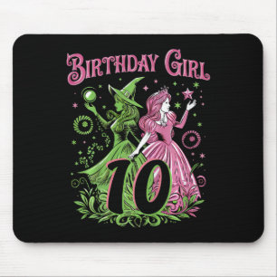 Tapis De Souris Enfants 10e Anniversaire Sorcière rose et vert 10