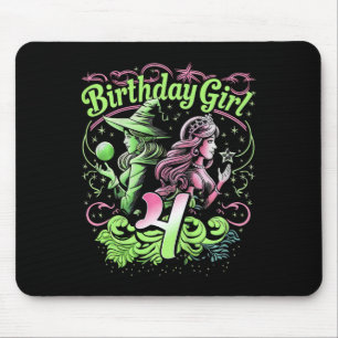 Tapis De Souris Enfants 4e Anniversaire Sorcière rose et vert 4 An