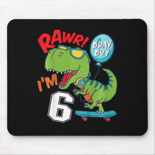 Tapis De Souris Enfants 6ème Anniversaire 6 Ans Garçon T-rex Skate