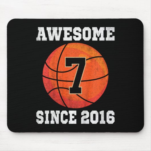 Tapis De Souris Enfants 7e anniversaire Basketball Lover 7 ans Vin (Devant)