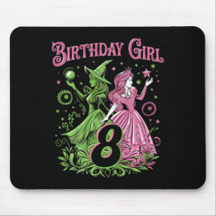 Tapis De Souris Enfants 8e Anniversaire Sorcière rose et verte 8 A