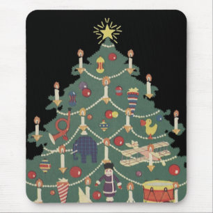Tapis De Souris Enfants de Noël vintage autour d'un arbre décoré