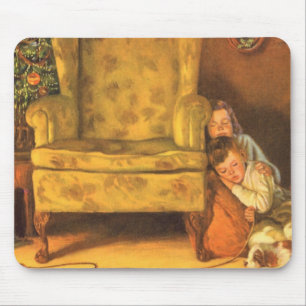 Tapis De Souris Enfants de Noël Vintage en attente du Père Noël
