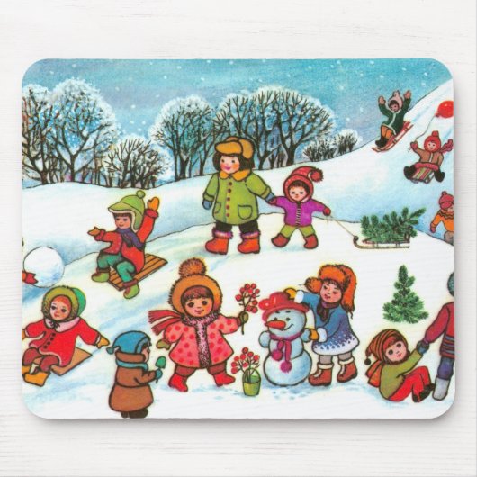 Tapis De Souris Enfants jouant dans la neige (Devant)