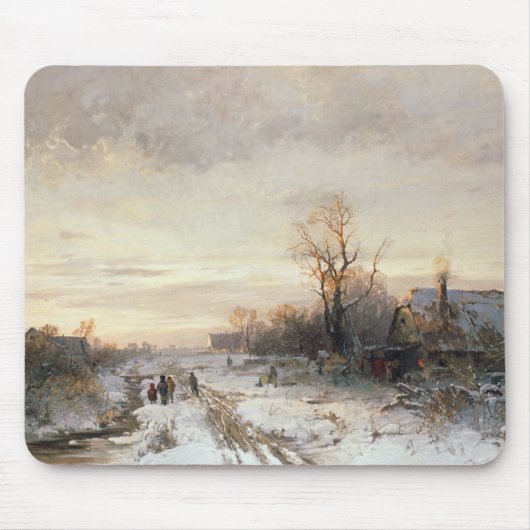 Tapis De Souris Enfants jouant dans un paysage d'hiver (Devant)