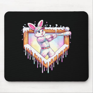 Tapis De Souris Enfants lapin de Pâques heureux jouant au baseball