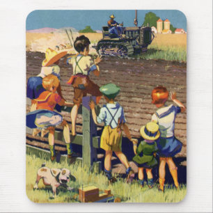 Tapis De Souris Enfants vintage faisant signe à un agriculteur loc