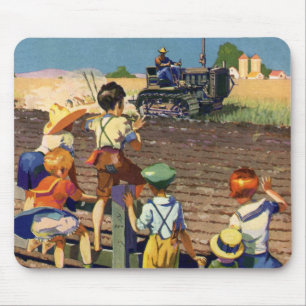 Tapis De Souris Enfants vintage faisant signe à un agriculteur loc