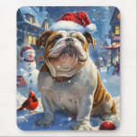 Tapis De Souris English Bulldog Winter Wonderland Christmas Joie<br><div class="desc">Ce design festif reflète l'esprit joyeux de la période des fêtes, avec un adorable petit portant un chapeau de Père Noël. Le chien est niché dans un pays des merveilles hivernales, avec un bonhomme de neige, un sapin de Noël décoré et des cadeaux joliment emballés. Les flocons de neige tombent...</div>