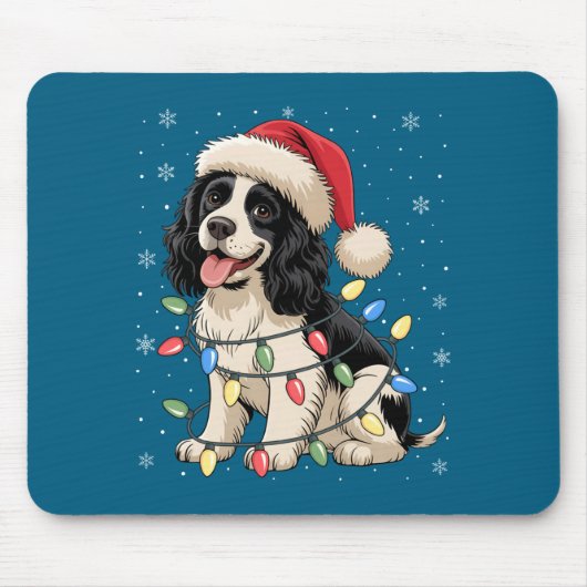Tapis De Souris English Springer Spaniel Dog Christmas Tree Lights (Devant)
