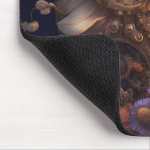 Tapis De Souris Engrenages à vapeur et fleurs violettes et blanche (Coin)