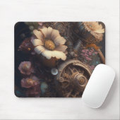 Tapis De Souris Engrenages Steampunk et fleurs blanches (Avec souris)