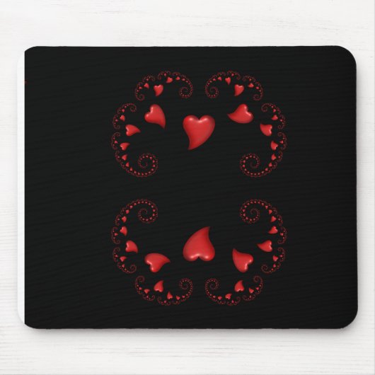 Tapis De Souris Ensemble de Julia fractal avec des cœurs rouges (Devant)