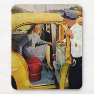 Tapis De Souris Entreprise de Vintage, Conductrice de Taxi Passagè