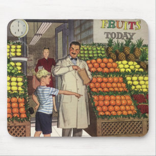 Tapis De Souris Entreprise de vintage, stand de fruits avec épicie