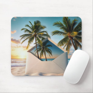 Tapis De Souris Enveloppe En Sable De Plage Avec Palmiers