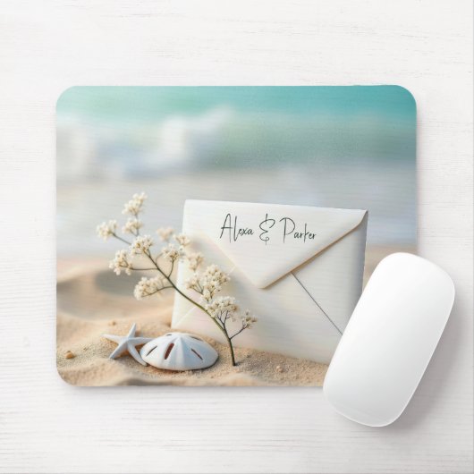 Tapis De Souris Enveloppe Mariage Plage Dans Le Sable (Avec souris)