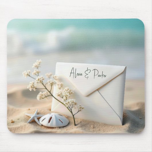 Tapis De Souris Enveloppe Mariage Plage Dans Le Sable (Devant)
