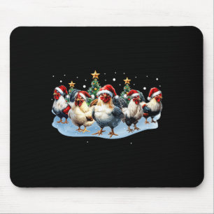 Tapis De Souris Équipe de poulets Ferme Lumières de Noël Chapeau d