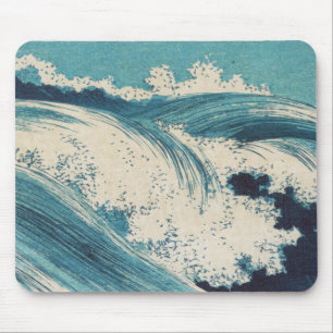 Tapis De Souris Estampe antique japonaise sur bois Vagues bleues d