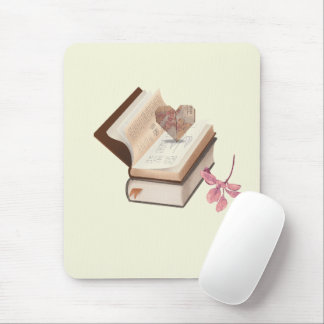 Tapis De Souris Esthétique de livre vintage avec carte du cœur et 