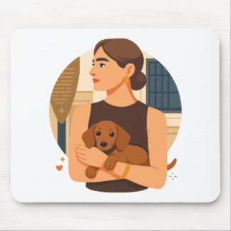 Tapis De Souris Esthétique moderne de maman de chien avec un chiot