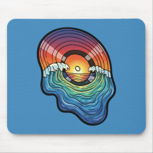 Tapis De Souris esthétique vinyle vague coucher de soleil rétro
