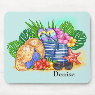 Tapis de souris estival de plage avec monogramme