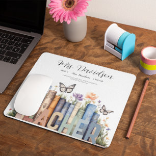 Tapis De Souris Étagère arc-en-ciel mignonne & livres Monogramme d