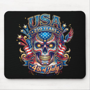 Tapis De Souris États-Unis 250 Ans Crâne Patriotique 4 Juillet