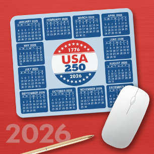 Tapis De Souris États-Unis 250 avec calendrier 2026 - Rouge Blanc