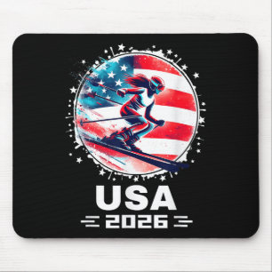 Tapis De Souris États-Unis États-Unis Drapeau américain Ski U