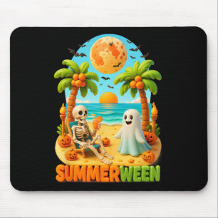 Tapis De Souris Eté entre Skeleton Ghost Beach Palm Halloween Su