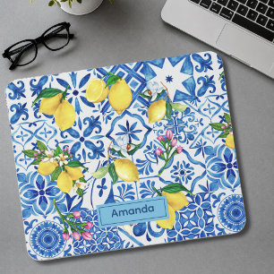 Tapis De Souris Été majolique bleu citrique méditerranéen sicilien