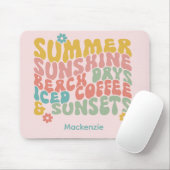 Tapis De Souris Été Super Rétro Monogramme rose Nom Bagage (Avec souris)