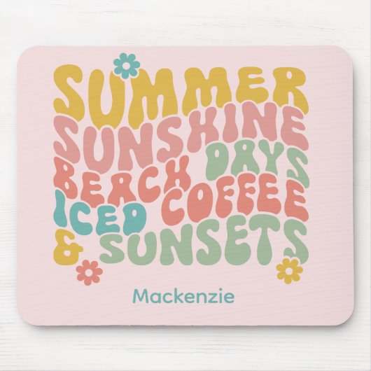 Tapis De Souris Été Super Rétro Monogramme rose Nom Bagage (Devant)