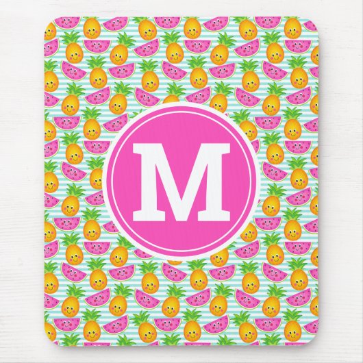 Tapis De Souris Été Tropical Ananas & Pastèque Monogramme (Devant)