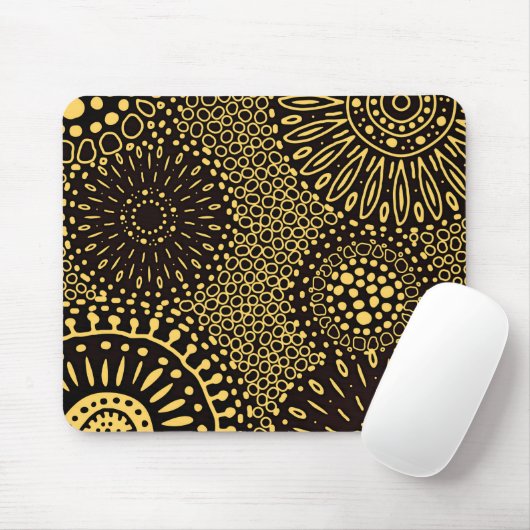 Tapis De Souris Ethnic Floral Black Gold Pattern Mouse Pad (Avec souris)