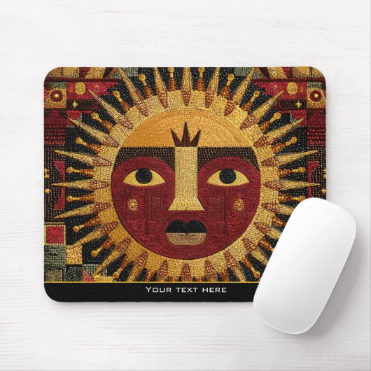 Tapis De Souris Ethnic Tribal Celestial Mandala Sun Face Mosaic (Avec souris)
