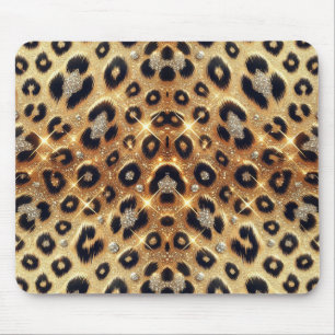 Tapis De Souris Étincelle Glam Or Léopard Noir Cheetah Imprimer